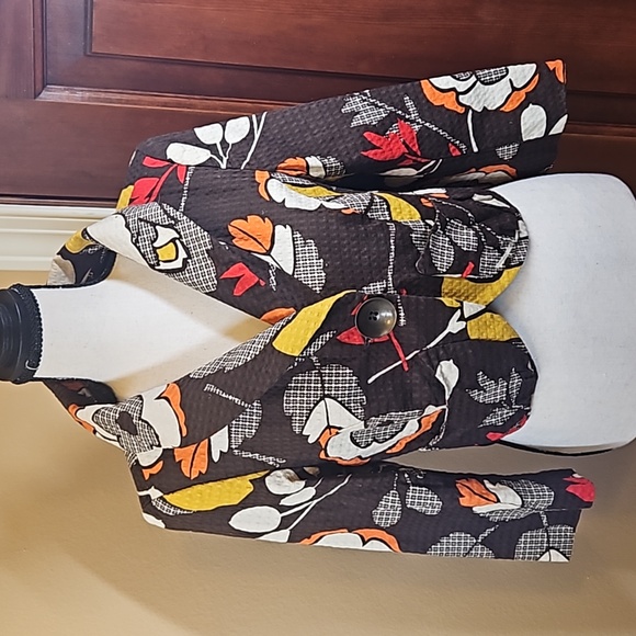 KENZIE BLAZER 6 ONE BUTTON POCKETS LEAVES FALL BROWN RED ORANGE YELLOW NWOT - Picture 1 of 11